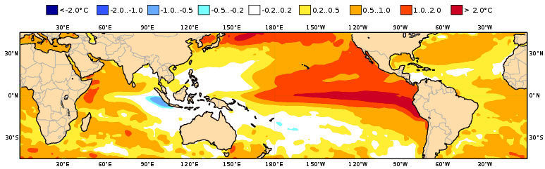 Mean sea surface temperature anomaly of August 2026